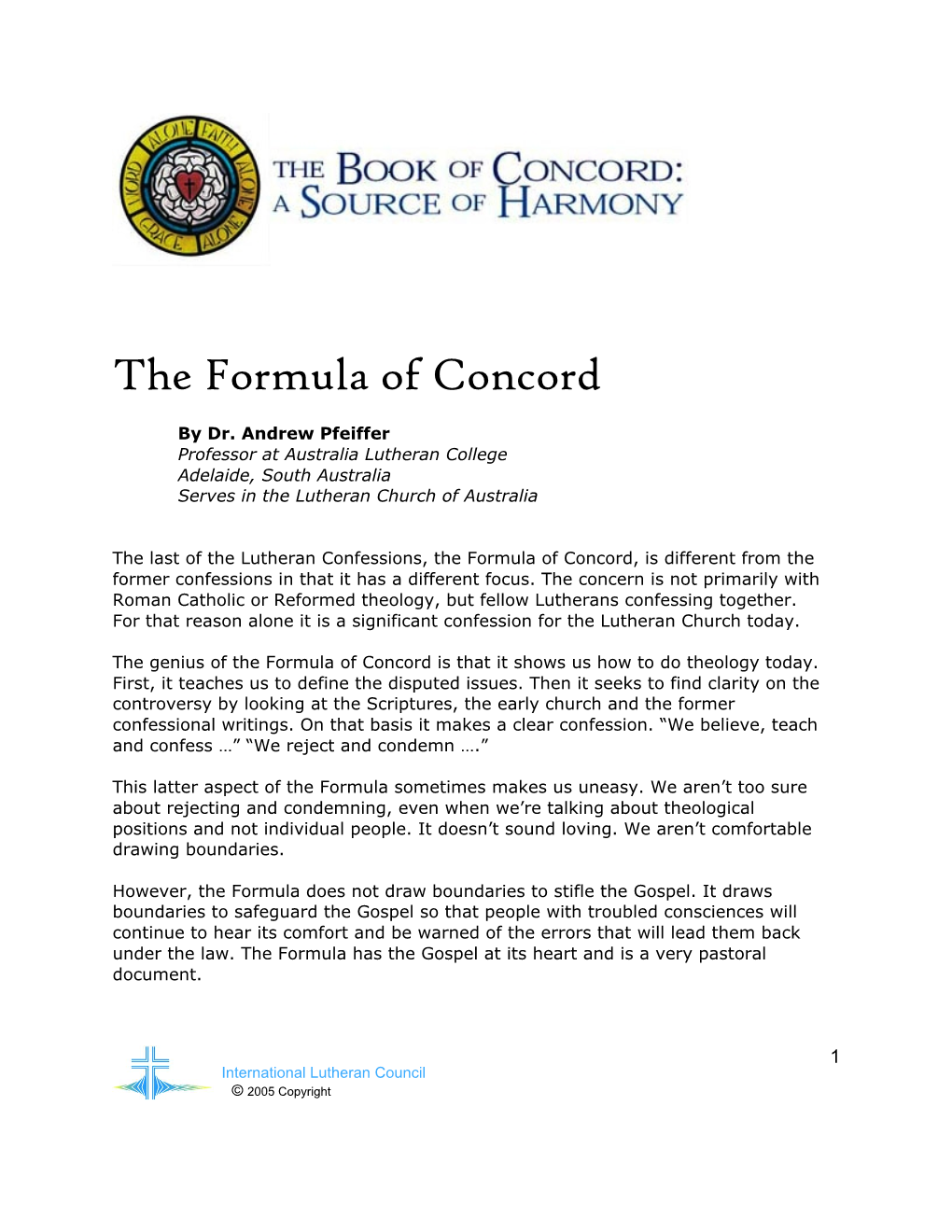 The Formula of Concord