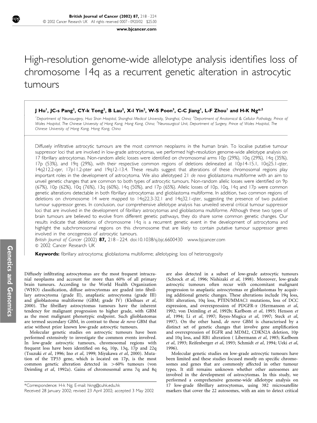 High-Resolution Genome-Wide Allelotype Analysis Identifies Loss Of