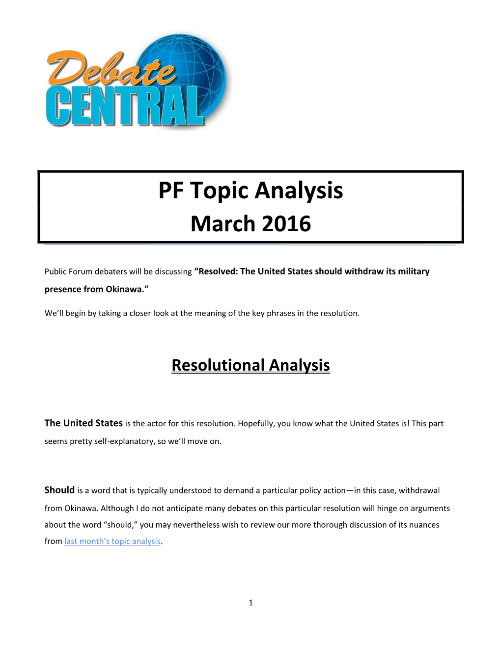 PF Topic Analysis March 2016