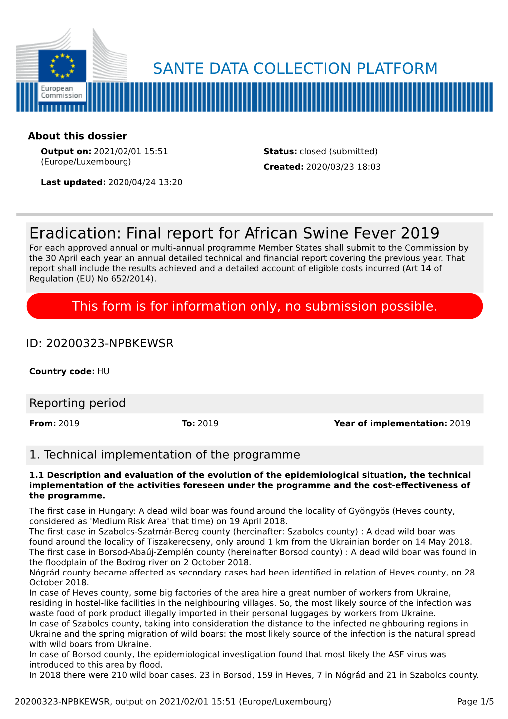 Final Report for African Swine Fever 2019