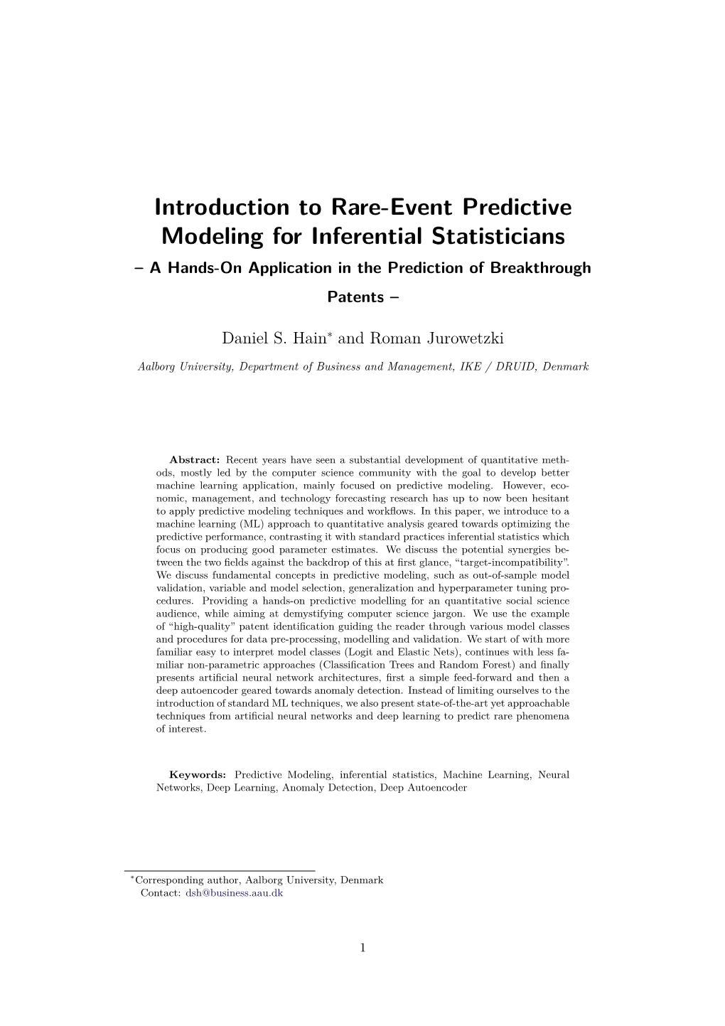 Introduction to Rare-Event Predictive Modeling for Inferential Statisticians – a Hands-On Application in the Prediction of Breakthrough Patents –