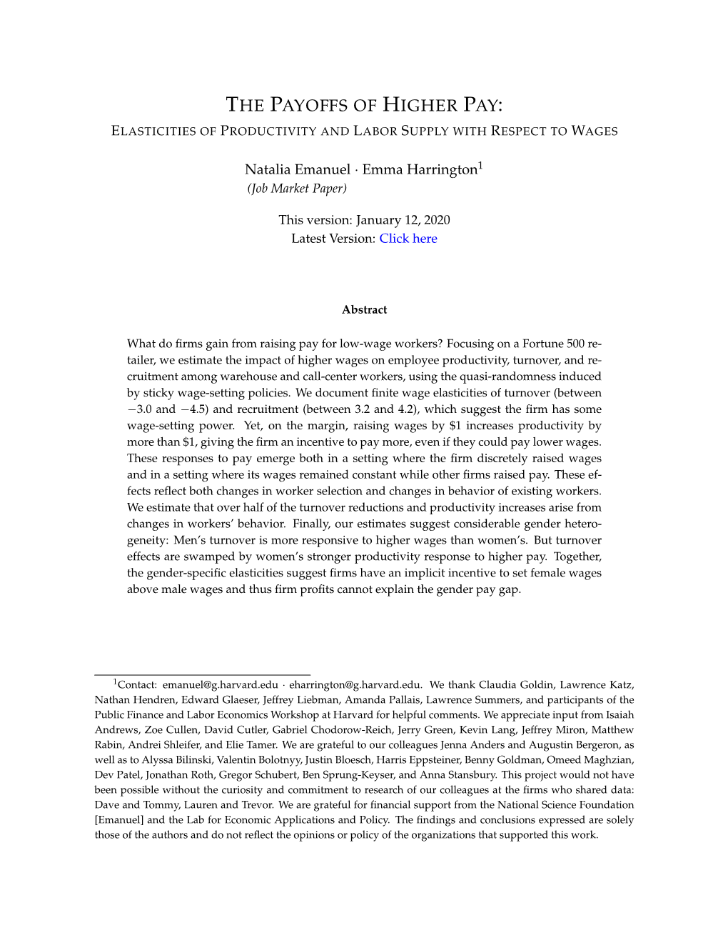 The Payoffs of Higher Pay: Elasticities of Productivity and Labor Supply with Respect to Wages