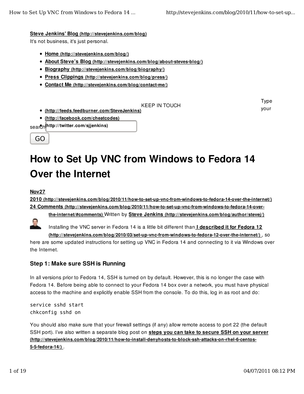 How to Set up VNC from Windows to Fedora 14 Over the Internet
