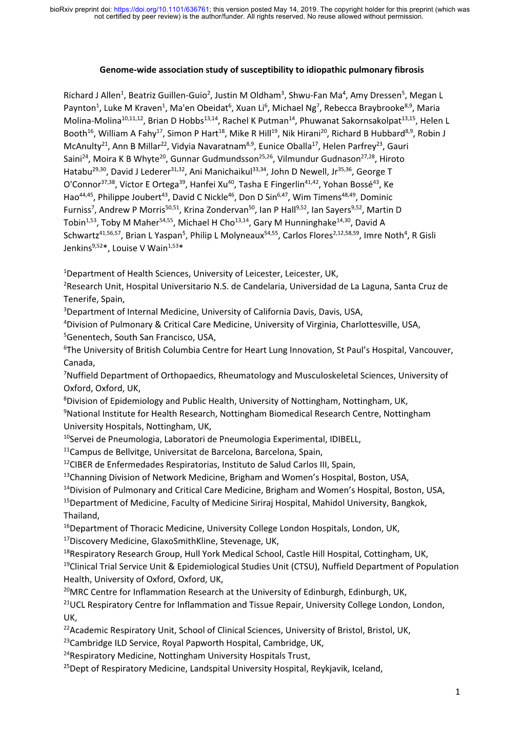 Genome-Wide Association Study of Susceptibility to Idiopathic Pulmonary Fibrosis