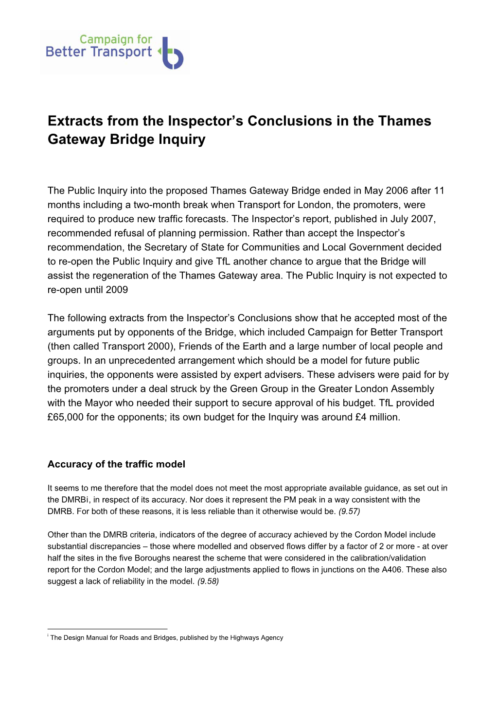 Extracts from the Inspector's Conclusions in the Thames