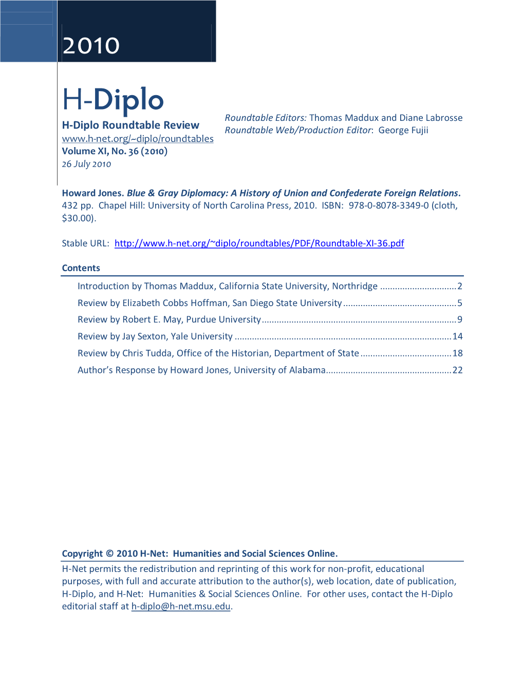 H-Diplo Roundtable, Vol. XI, No. 36