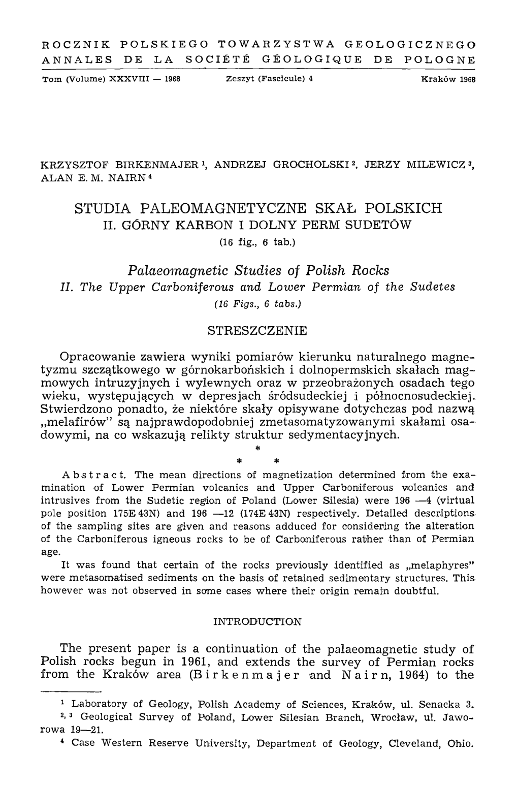 STUDIA PALEOMAGNETYCZNE SKAŁ POLSKICH Palaeomagnetic