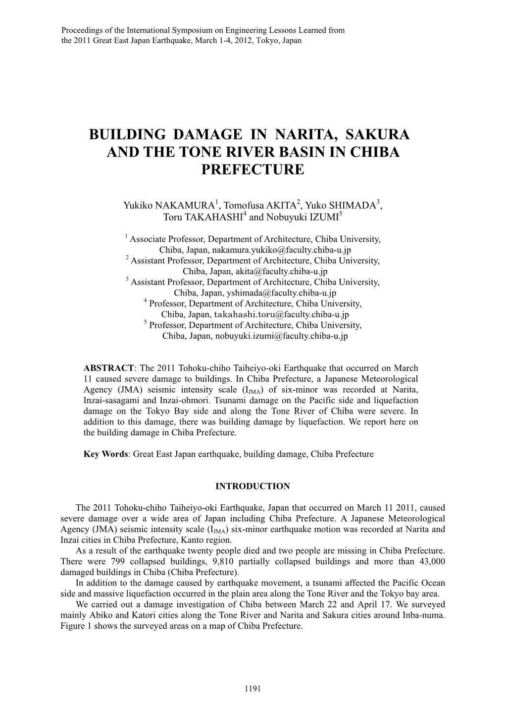 Building Damage in Narita, Sakura and the Tone River Basin in Chiba Prefecture