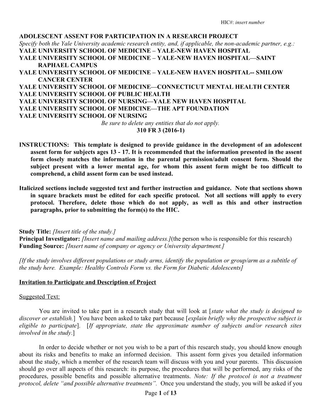 Consent for Participation in a Research Project