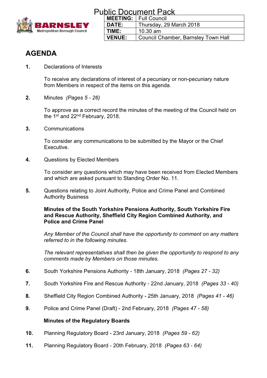 (Public Pack)Agenda Document for Full Council, 29/03/2018 10:30