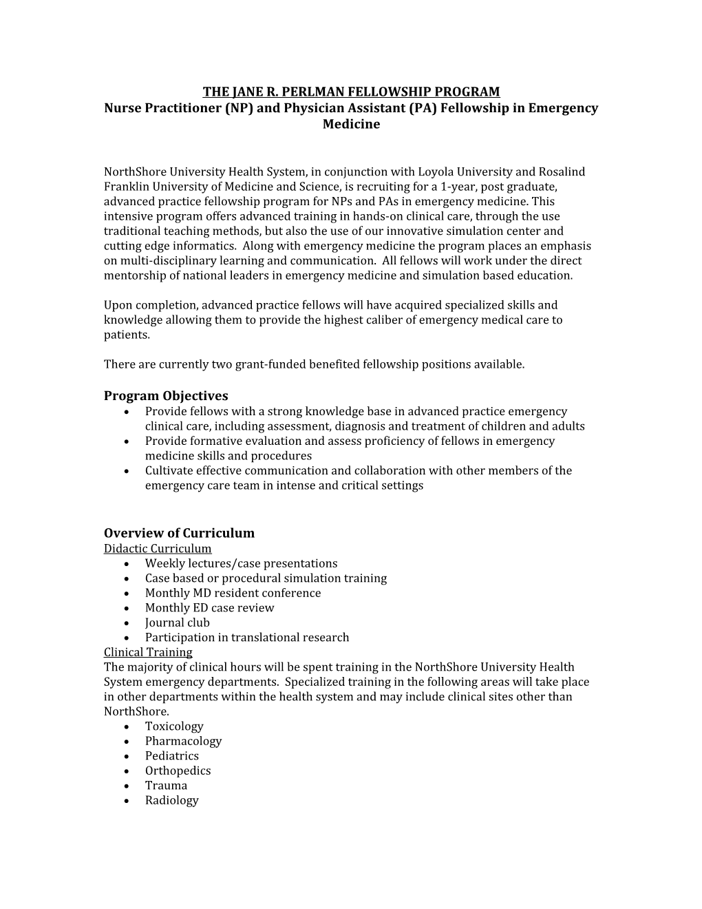 Nurse Practitioner (NP) and Physician Assistant (PA) Fellowship in Emergency Medicine