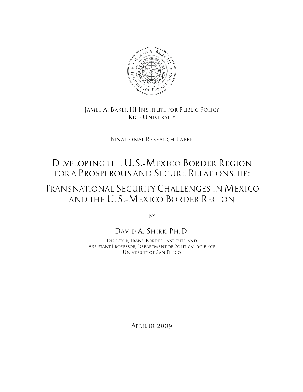 Transnational Security Challenges in Mexico and the U.S.-Mexico Border Region