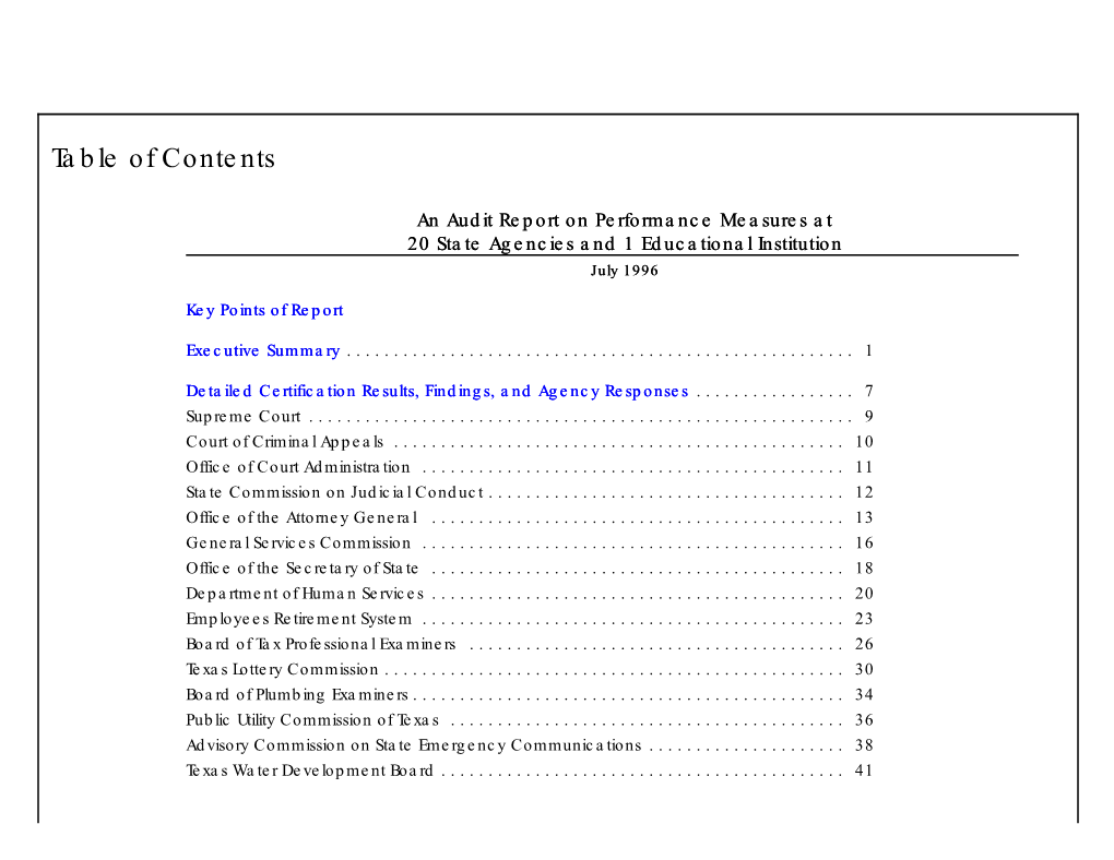 An Audit Report on Performance Measures at 20 State Agencies and 1 Educational Institution