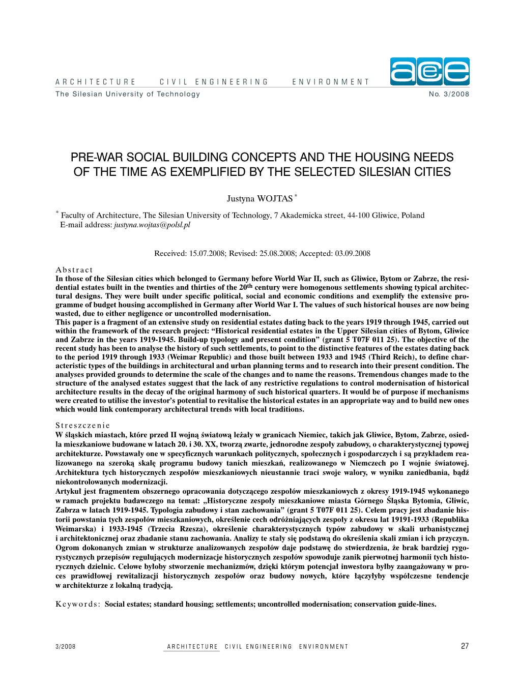 Pre-War Social Building Concepts and the Housing Needs of the Time As Exemplified by the Selected Silesian Cities