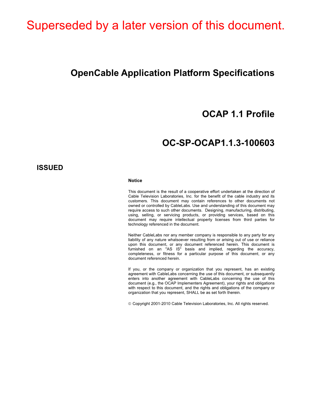 Opencable Application Platform Specifications OCAP 1.1 Profile OC-SP-OCAP1.1.3-100603
