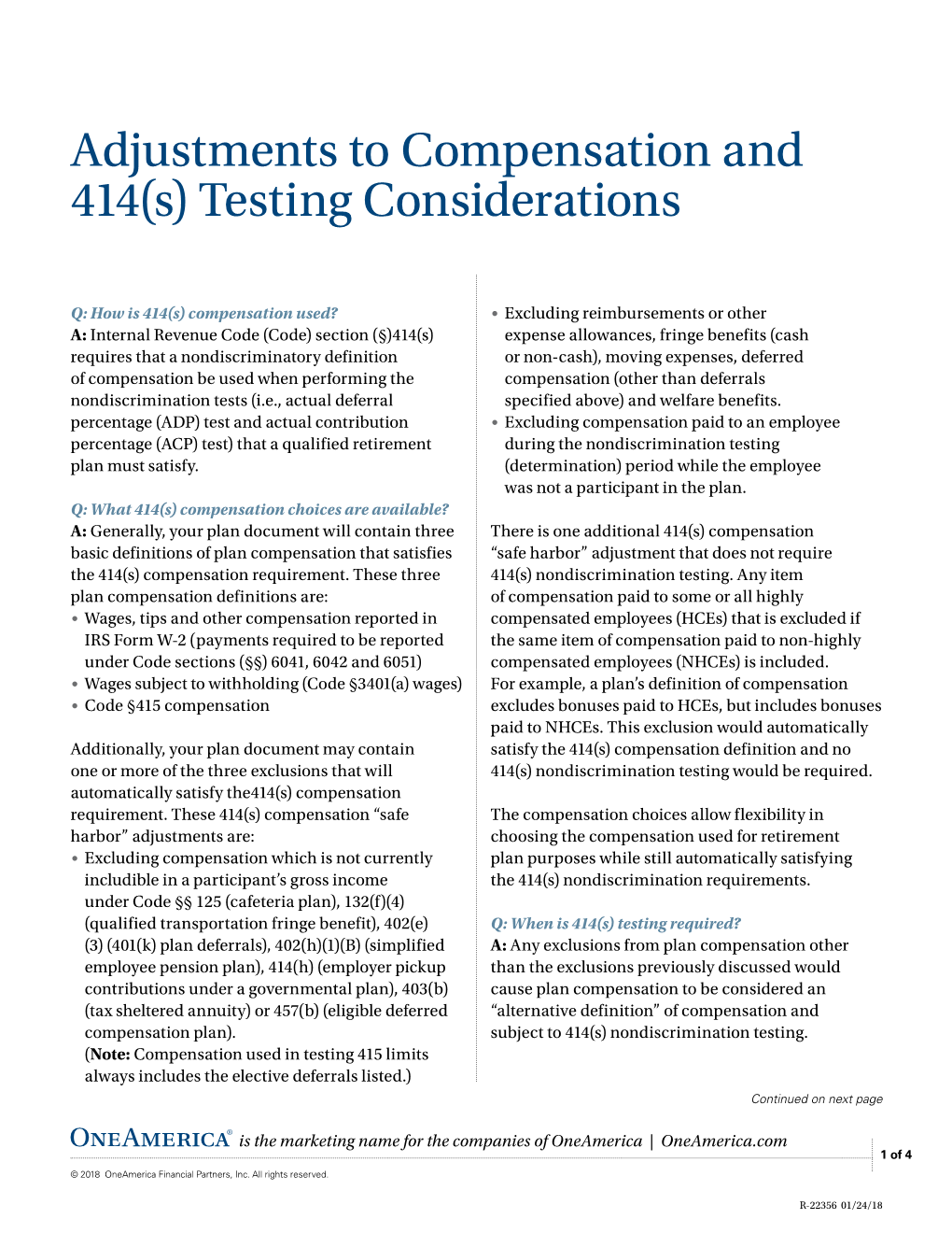 Adjustments to Compensation and 414(S) Testing Considerations