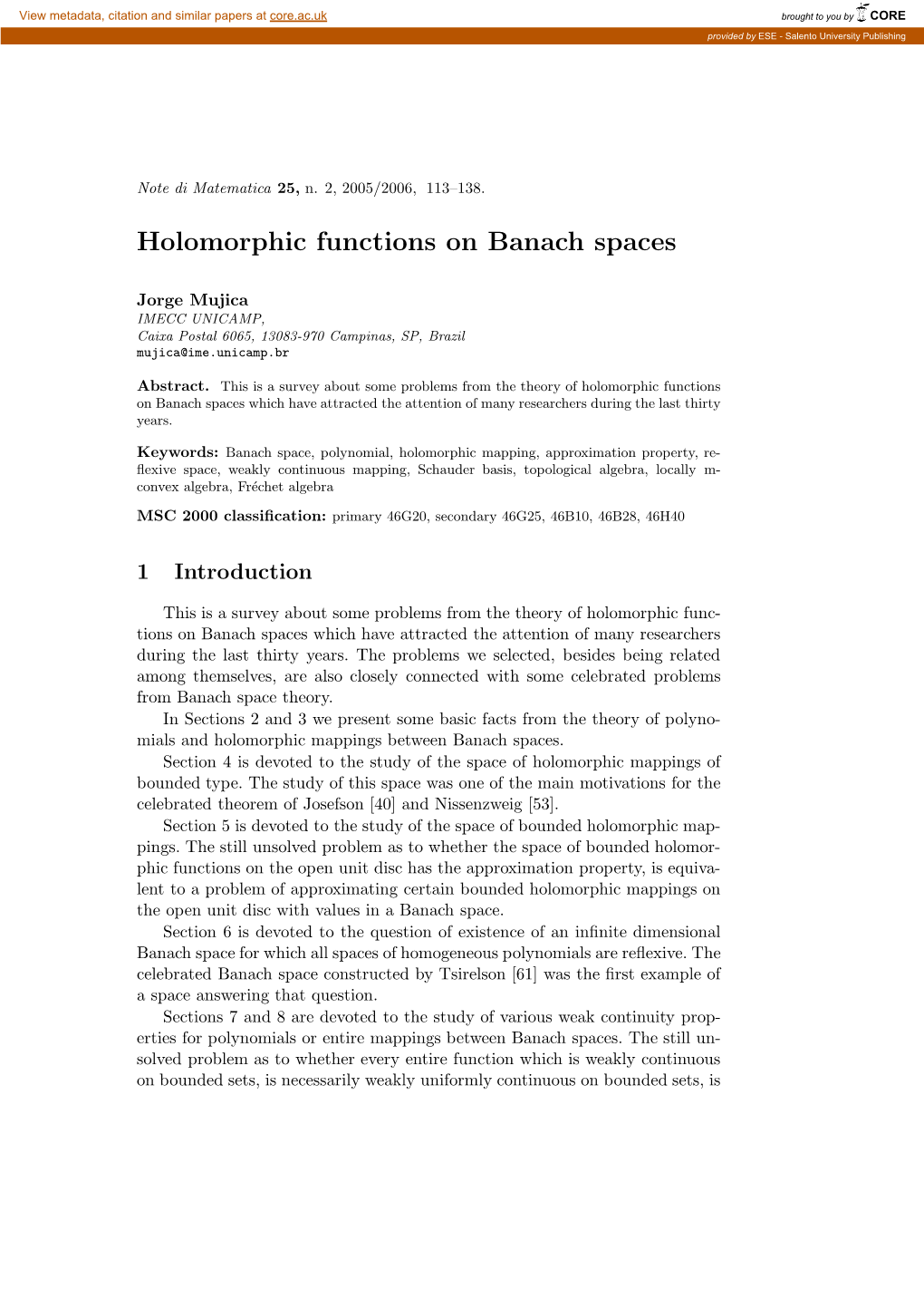 Holomorphic Functions on Banach Spaces