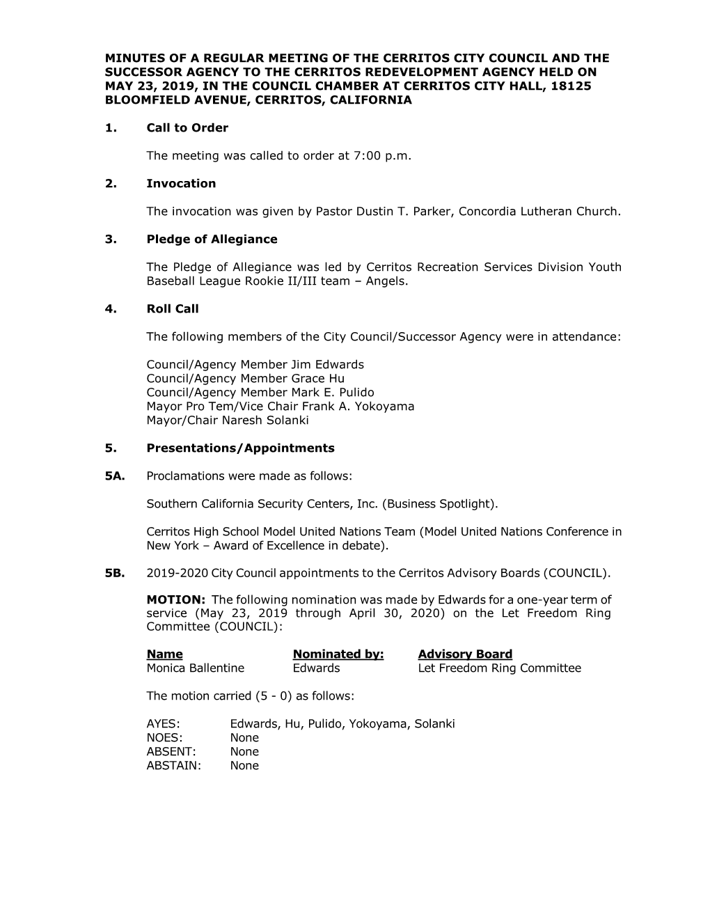 City of Cerritos May 23, 2019 City Council/Successor Agency Page 2 of 10