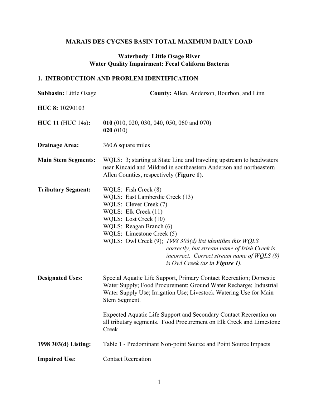 Little Osage River Water Quality Impairment: Fecal Coliform Bacteria