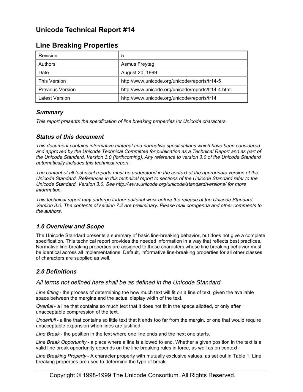 Unicode Technical Report #14 Line Breaking Properties