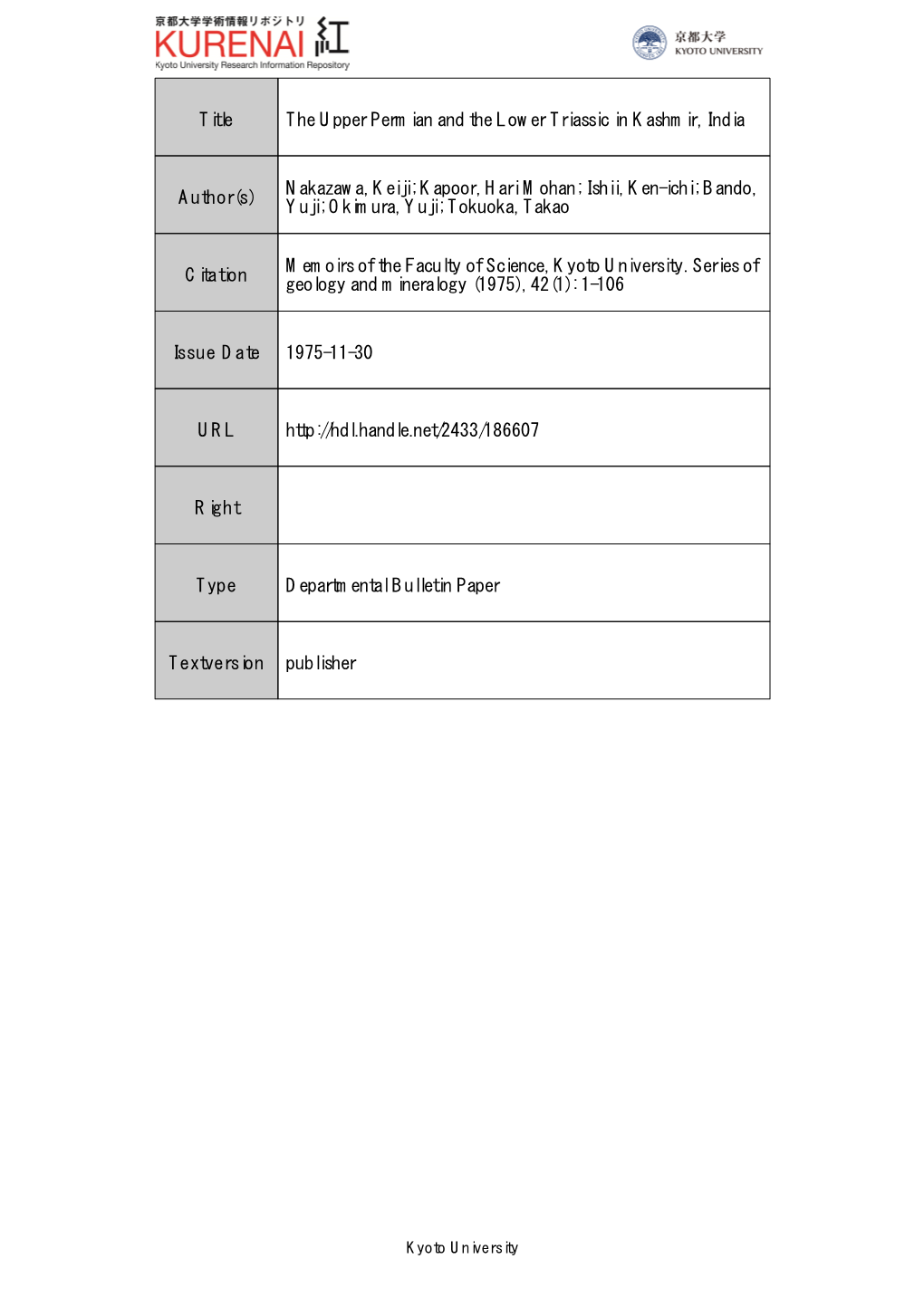 Title the Upper Permian and the Lower Triassic in Kashmir, India