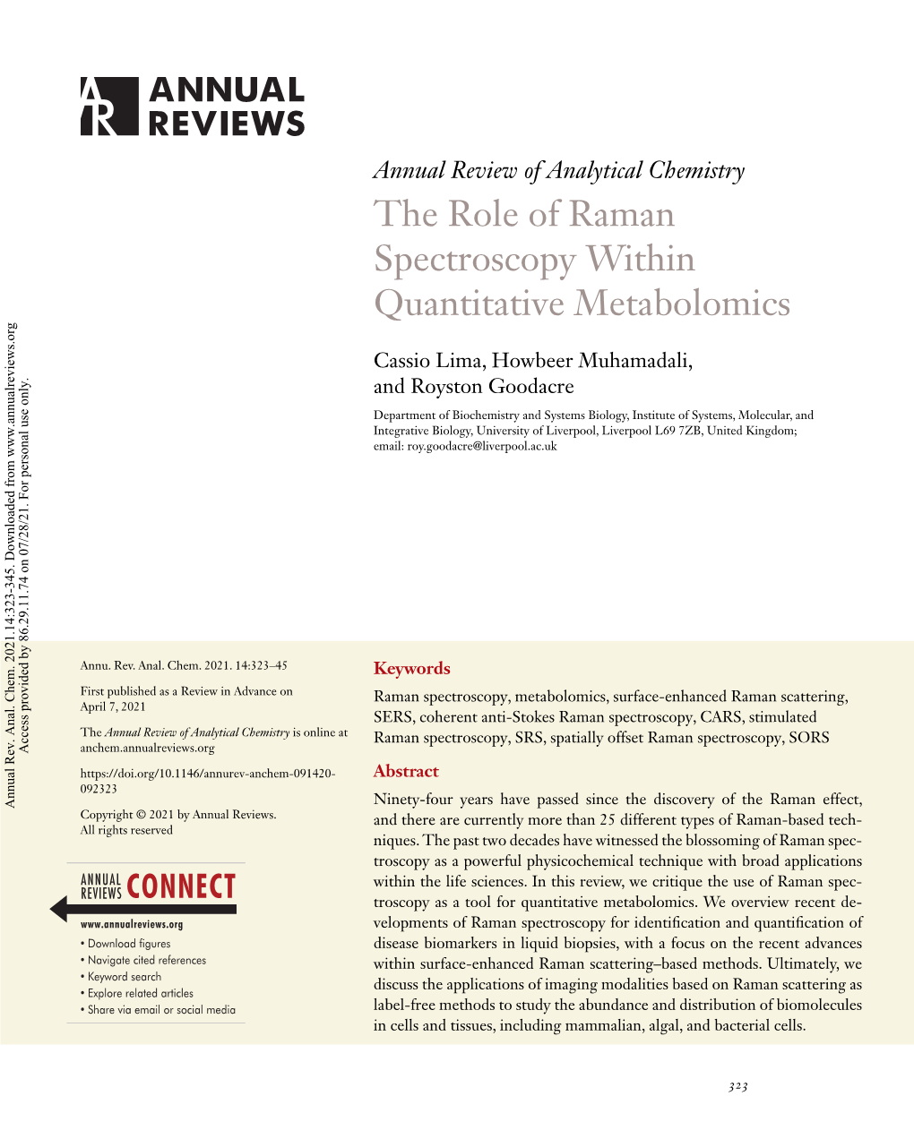 The Role of Raman Spectroscopy Within Quantitative Metabolomics