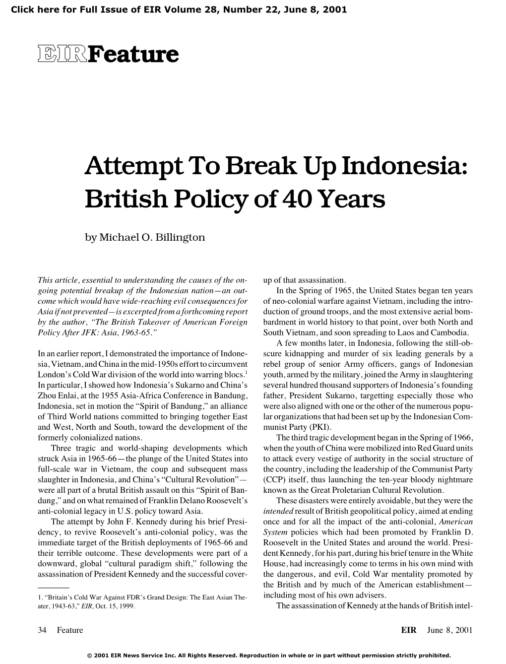 Attempt to Break up Indonesia: British Policy of 40 Years