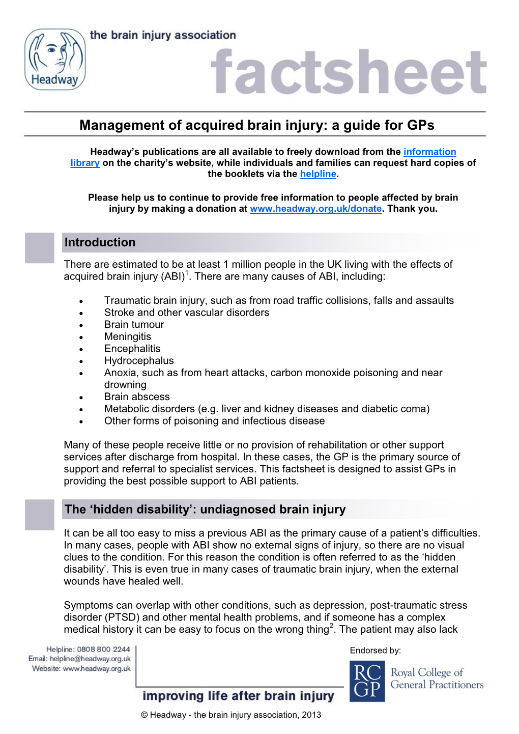 Management of Acquired Brain Injury: a Guide for Gps