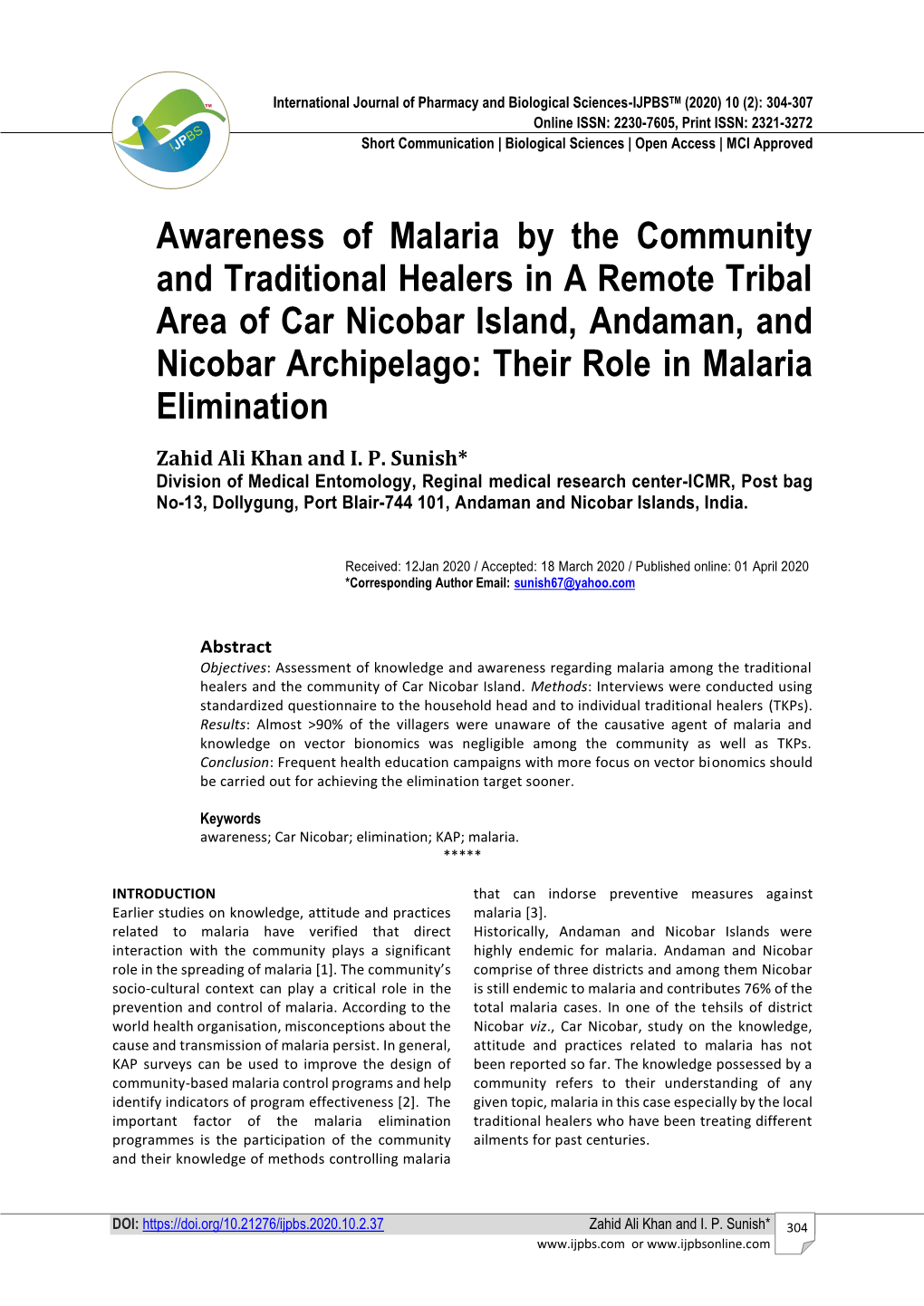 Awareness of Malaria by the Community and Traditional Healers