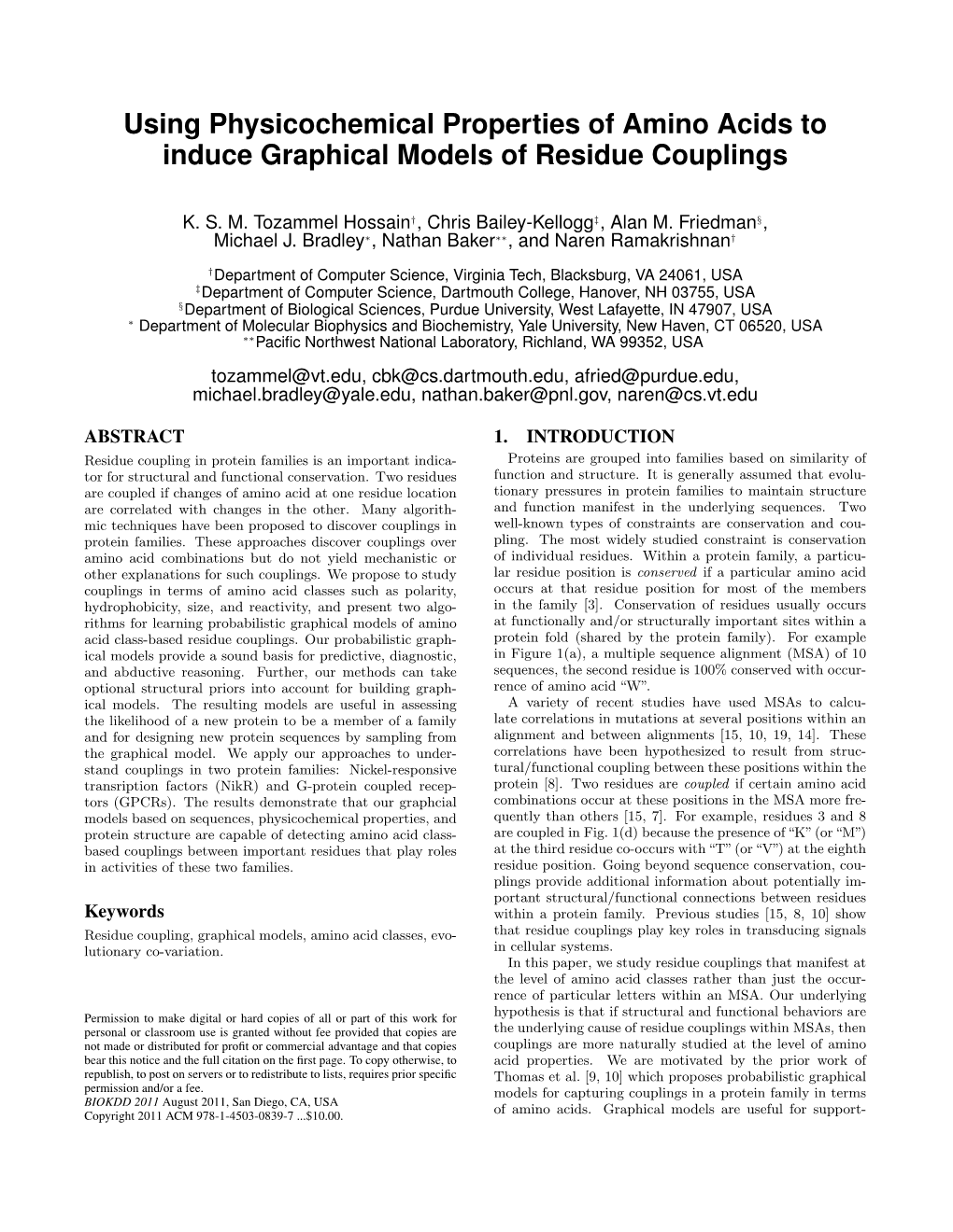 Using Physicochemical Properties of Amino Acids to Induce Graphical Models of Residue Couplings