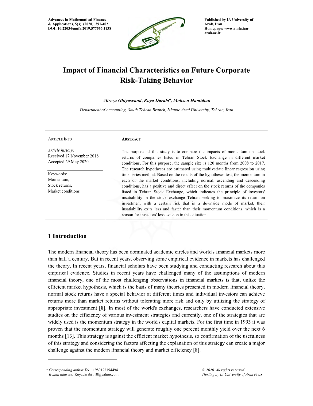 Impact of Financial Characteristics on Future Corporate Risk-Taking Behavior