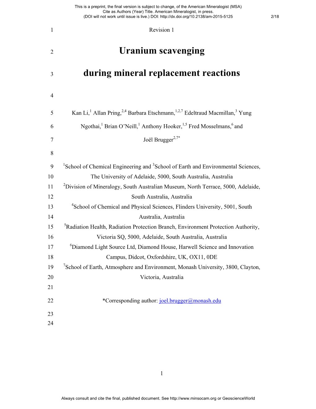 Uranium Scavenging During Mineral Replacement Reactions