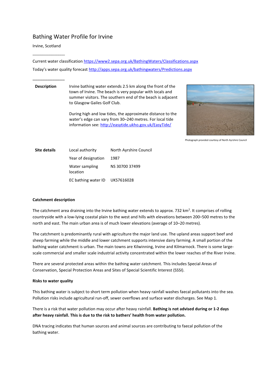 SEPA Bathing Water Profile: Irvine Beach
