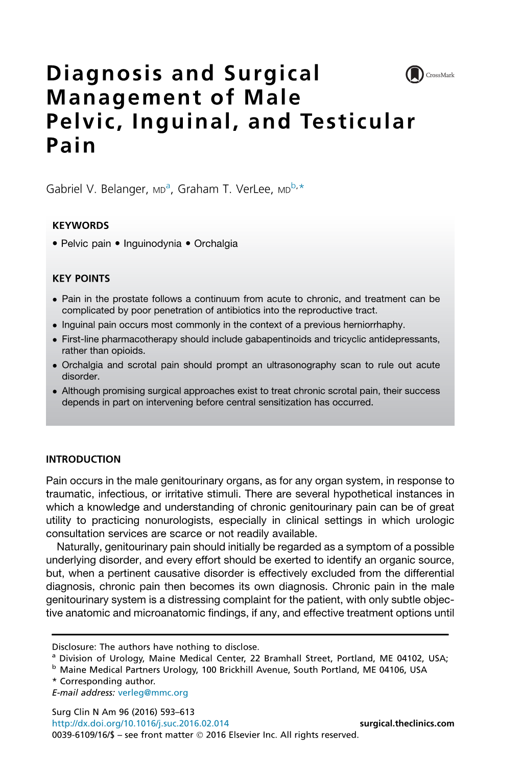 Diagnosis and Surgical Management of Male Pelvic, Inguinal, and Testicular Pain