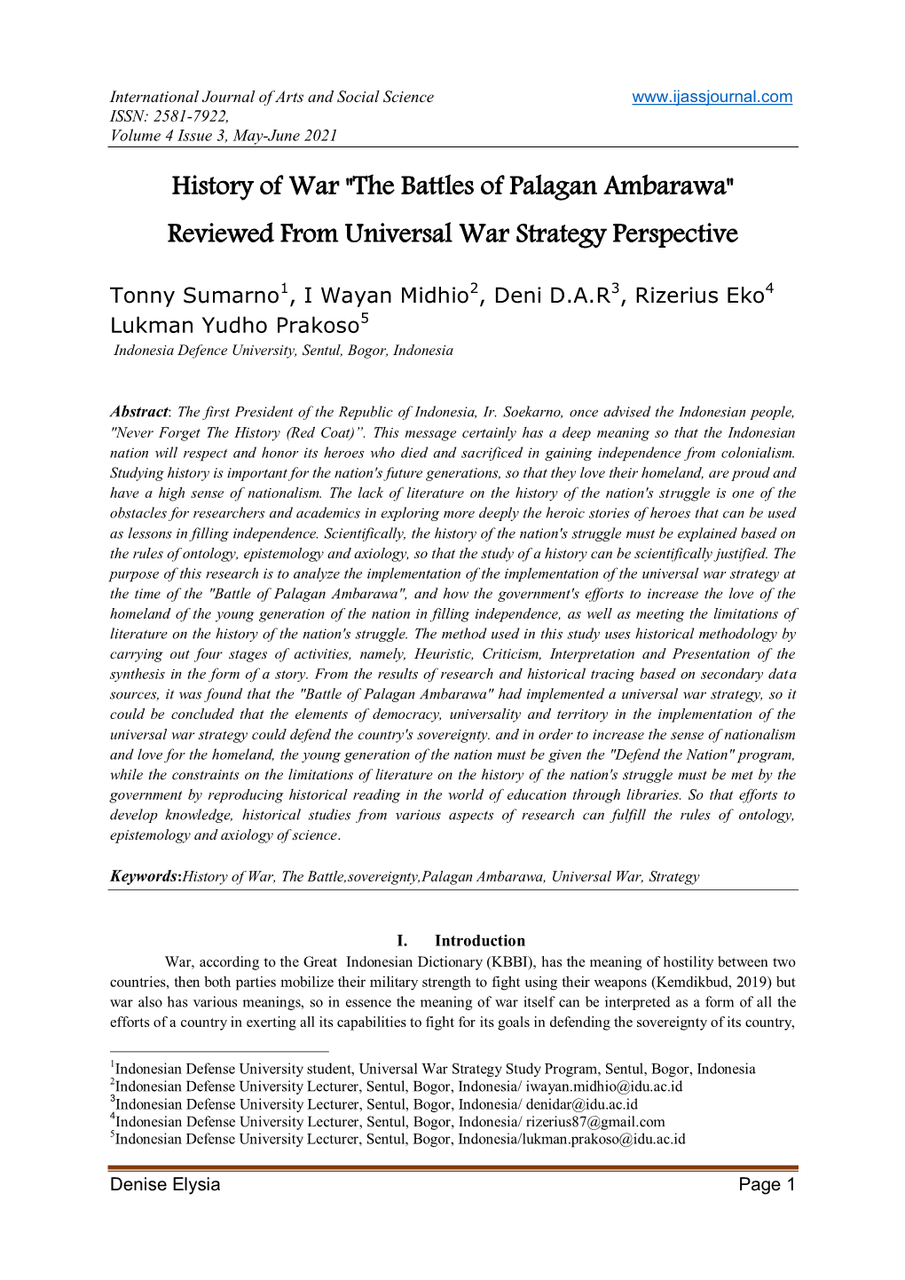 The Battles of Palagan Ambarawa" Reviewed from Universal War Strategy Perspective