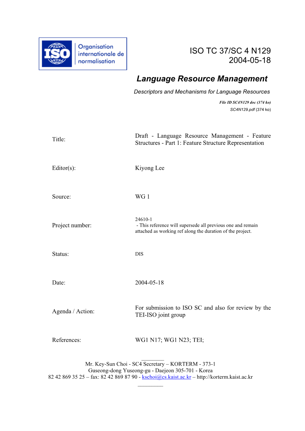 ISO TC 37/SC 4 N129 2004-05-18 Language Resource Management