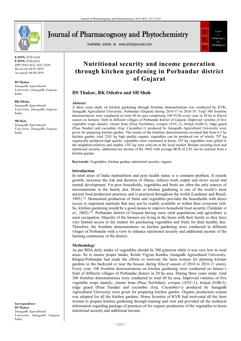 Nutritional Security and Income Generation Through Kitchen Gardening in Porbandar District of Gujarat