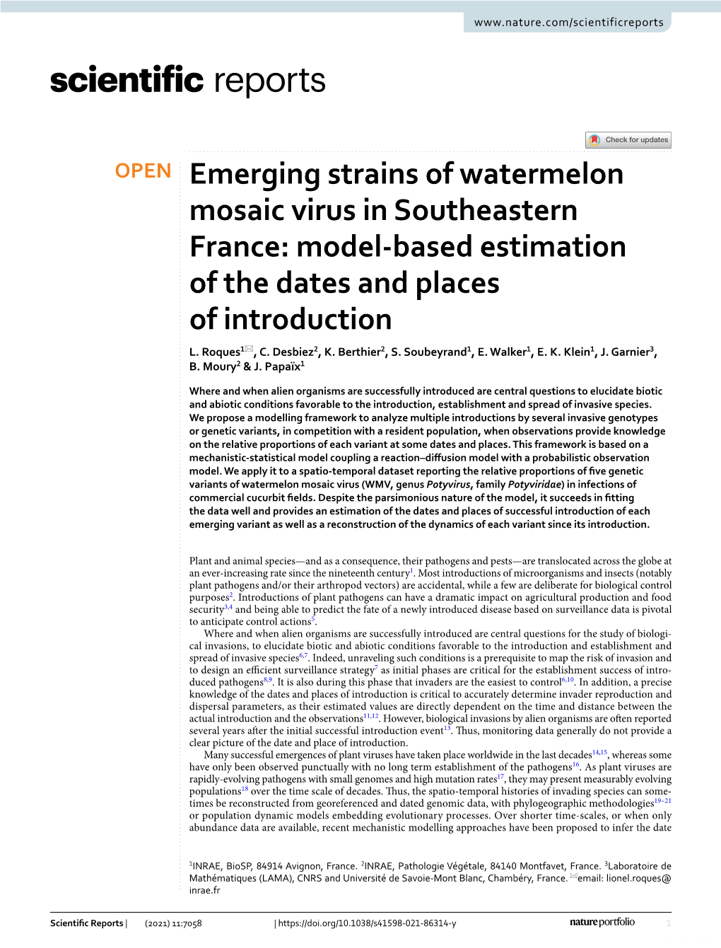 Emerging Strains of Watermelon Mosaic Virus in Southeastern France: Model‑Based Estimation of the Dates and Places of Introduction L