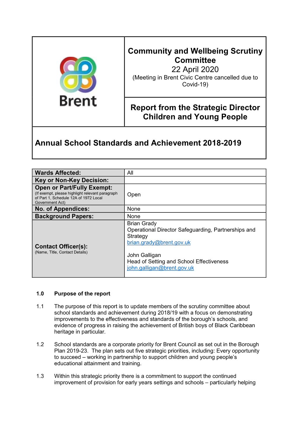 Community and Wellbeing Scrutiny Committee 22 April 2020 Report