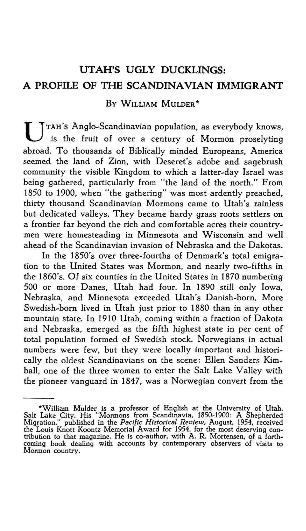 UTAH's Anglo-Scandinavian Population, As Everybody Knows