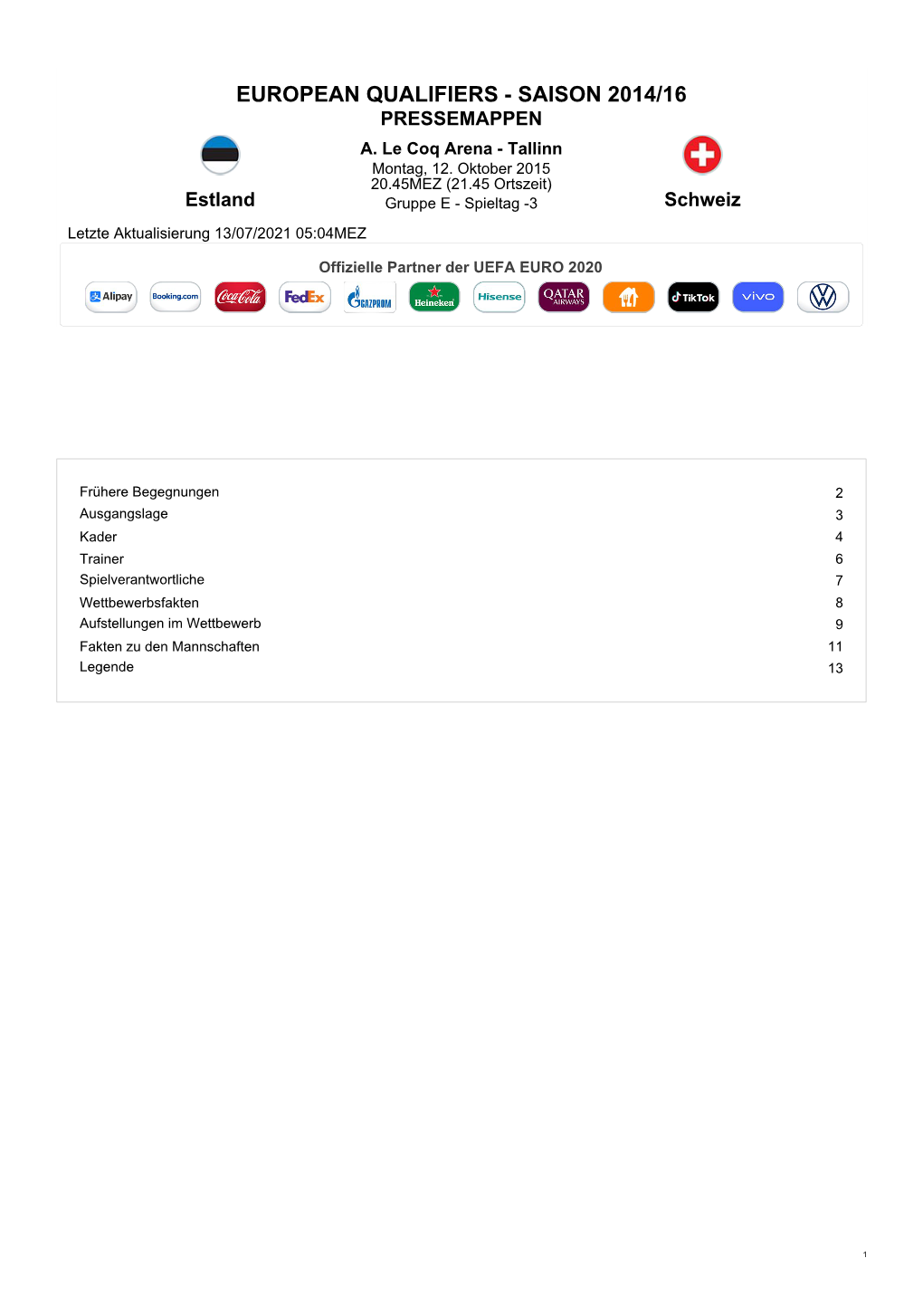 European Qualifiers - Saison 2014/16 Pressemappen A