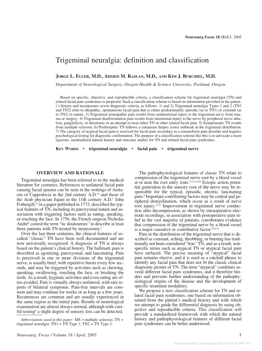Trigeminal Neuralgia: Definition and Classification