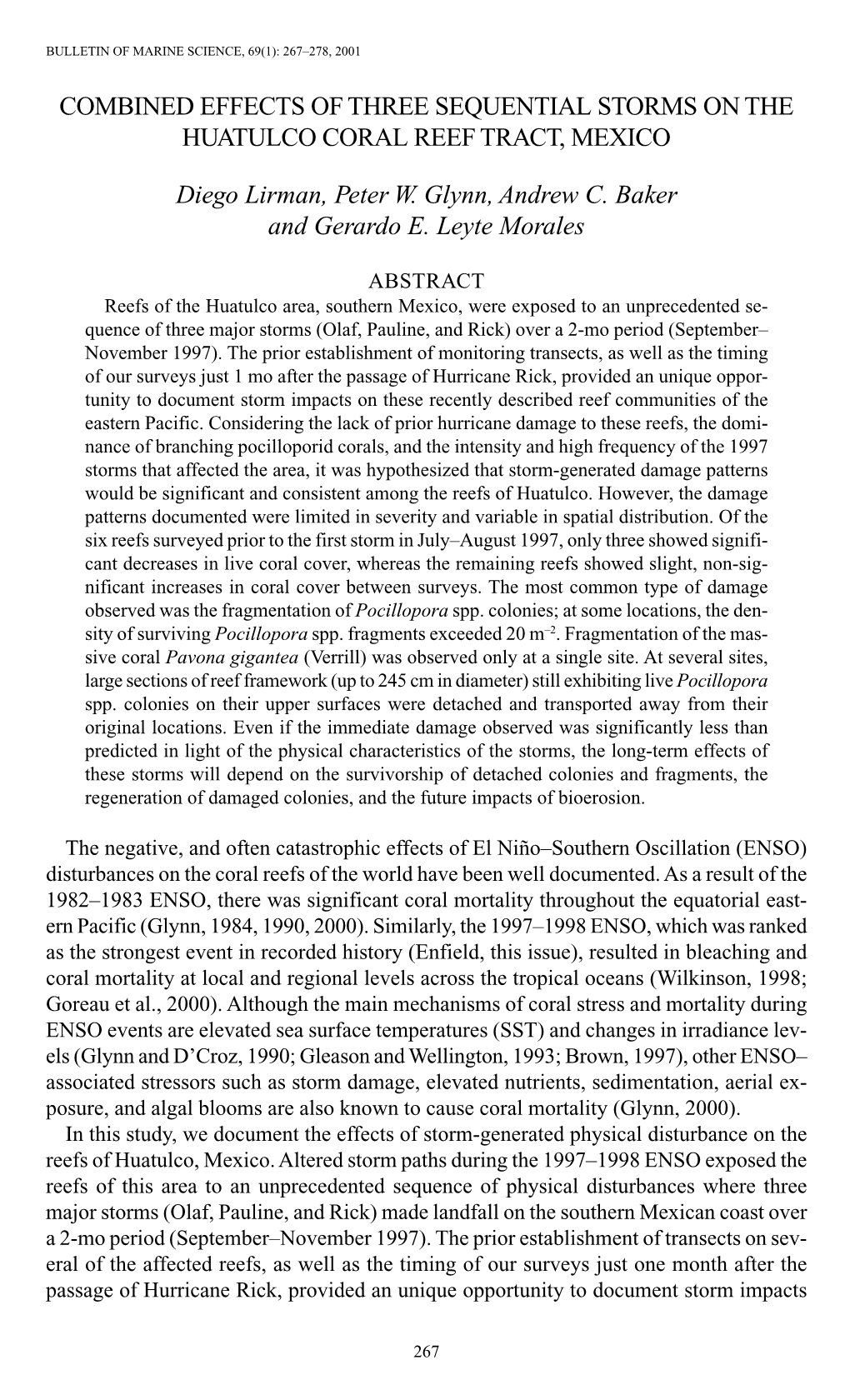 Combined Effects of Three Sequential Storms on the Huatulco Coral Reef Tract, Mexico