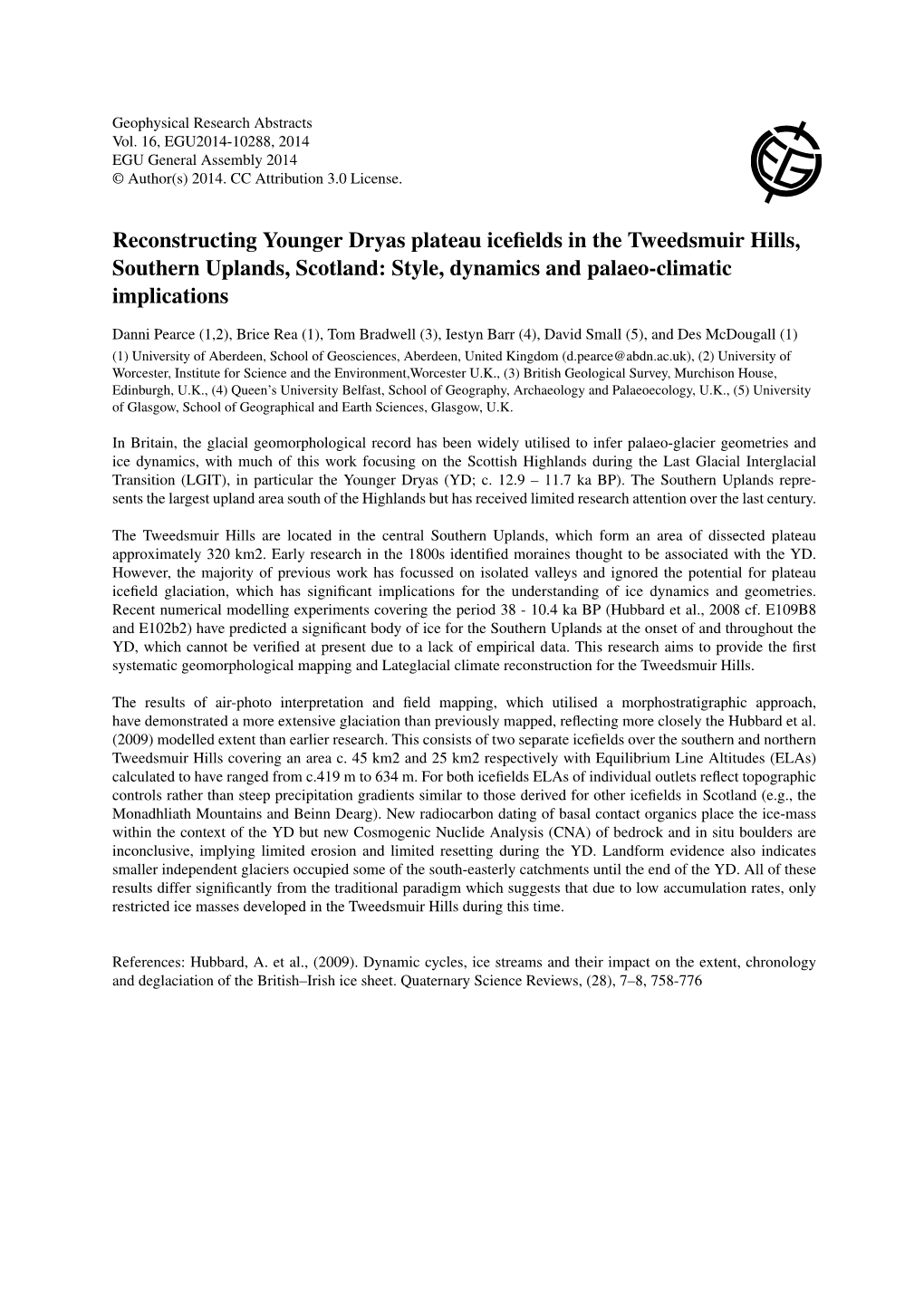 Reconstructing Younger Dryas Plateau Icefields in the Tweedsmuir