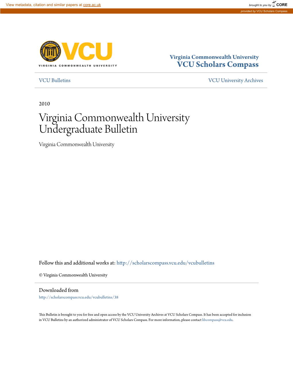 Virginia Commonwealth University Undergraduate Bulletin Virginia Commonwealth University