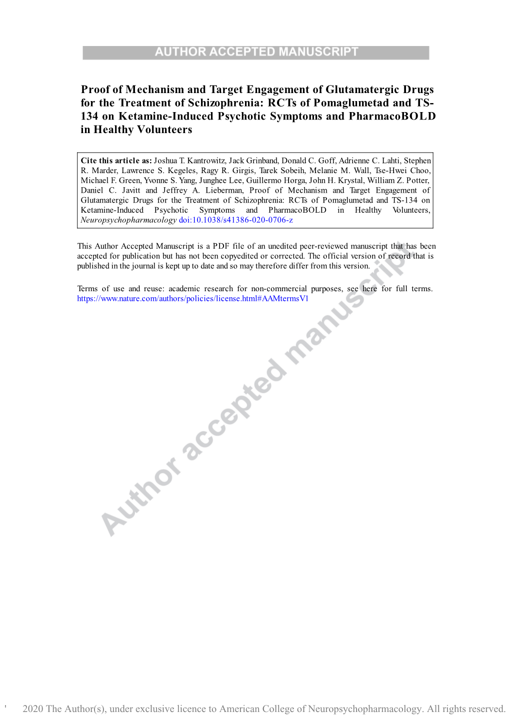 Rcts of Pomaglumetad and TS- 134 on Ketamine-Induced Psychotic Symptoms and Pharmacobold in Healthy Volunteers