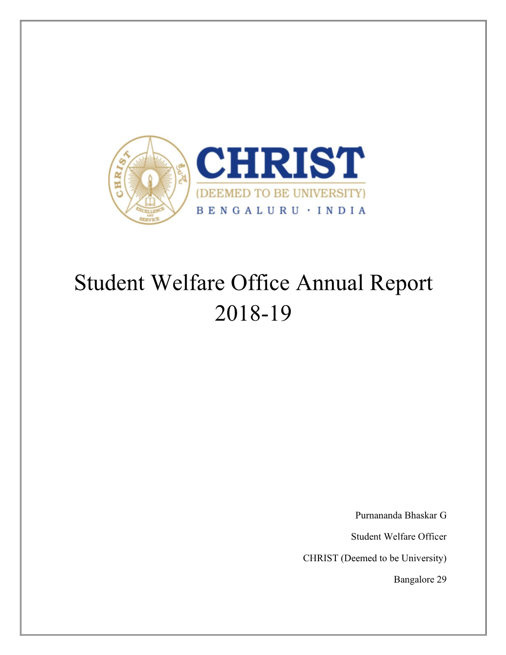 Student Welfare Office Annual Report 2018-19