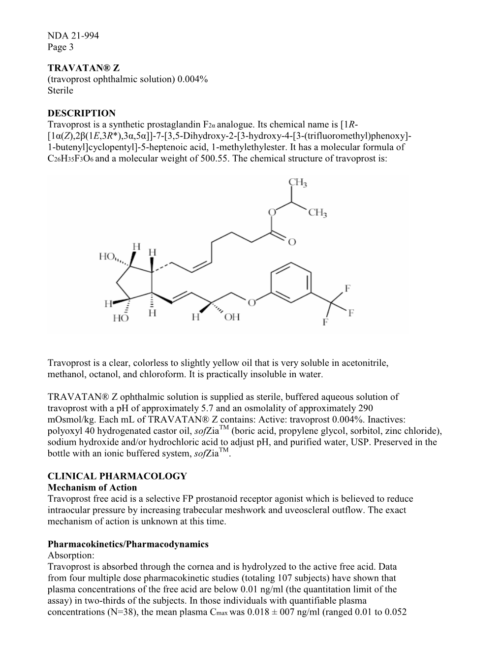 Travoprost Ophthalmic Solution) 0.004% Sterile