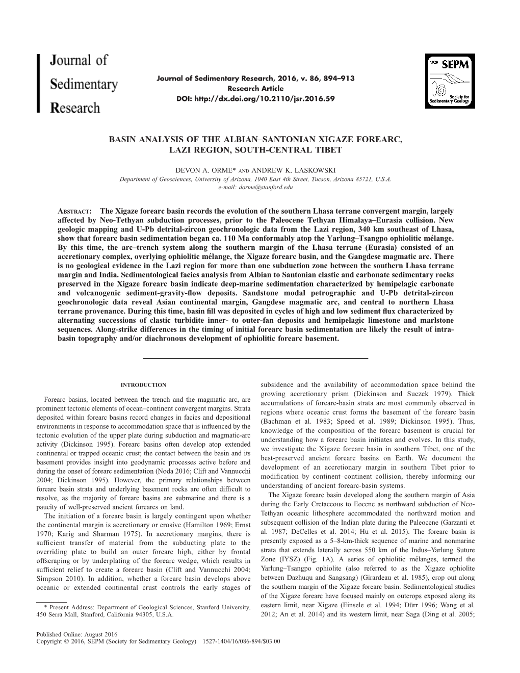 Basin Analysis of the Albian–Santonian Xigaze Forearc, Lazi Region, South-Central Tibet