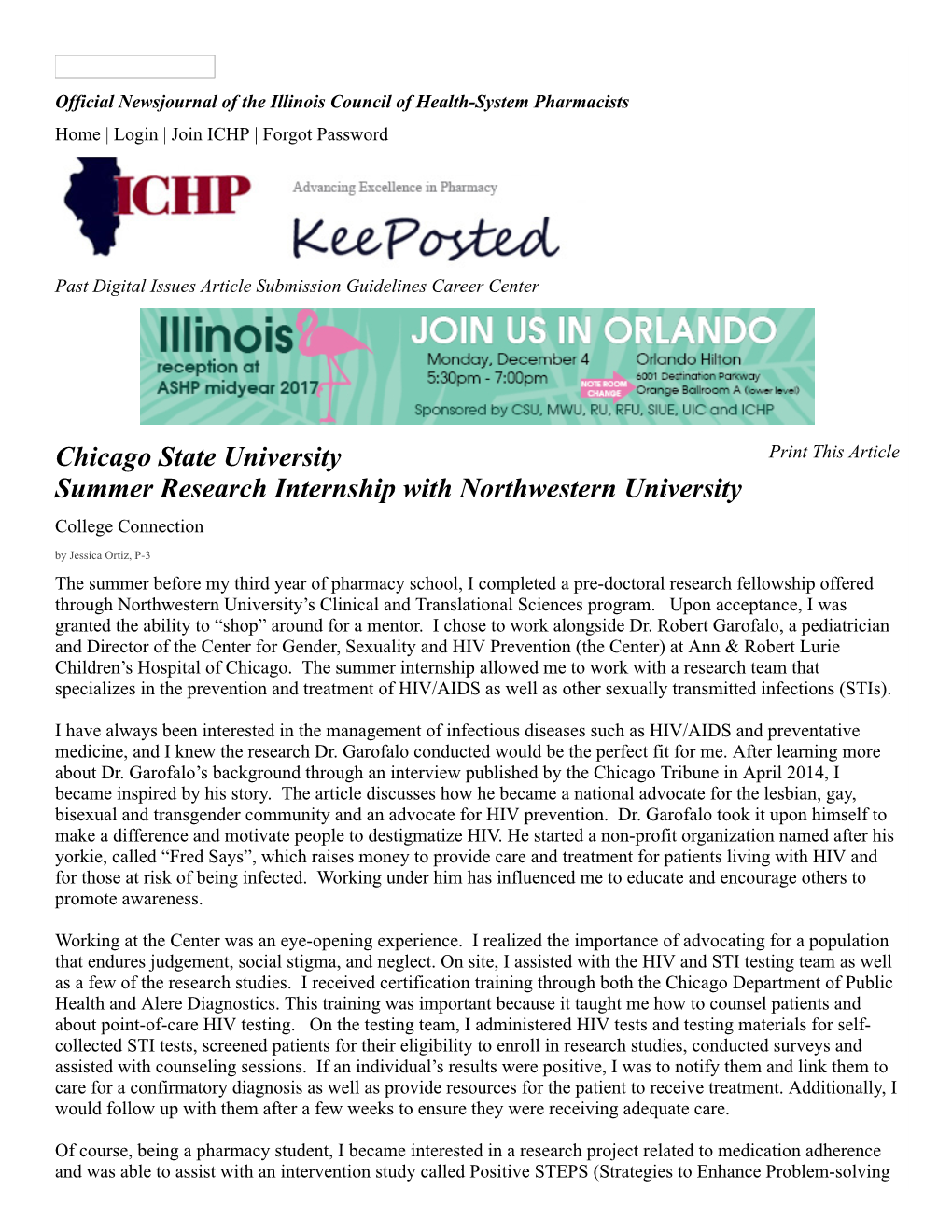 Chicago State University Summer Research Internship With
